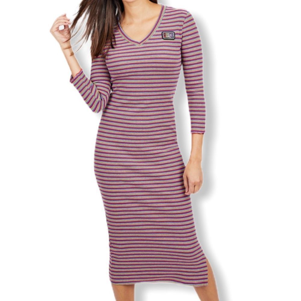 Juicy Couture Thermal Rainbow Striped Bodycon Midi Dress